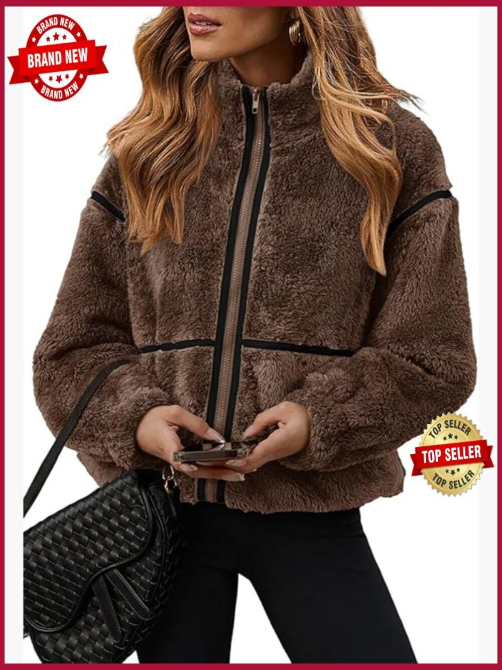 Casual Lapel Full Zip Fleece Jacket Oversized Warm Winter Outwear with Pockets